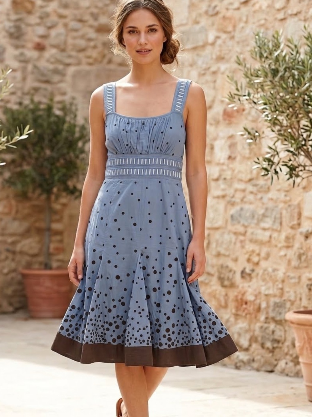 Anthropologie  Floreat Blue glass Polka Dot Sleeveless Sundress